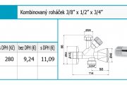 NOVASERVIS ventil rohový pračkový kombinovaný se zpětnou klapkou 3/8" x 1/2" x 3/4"